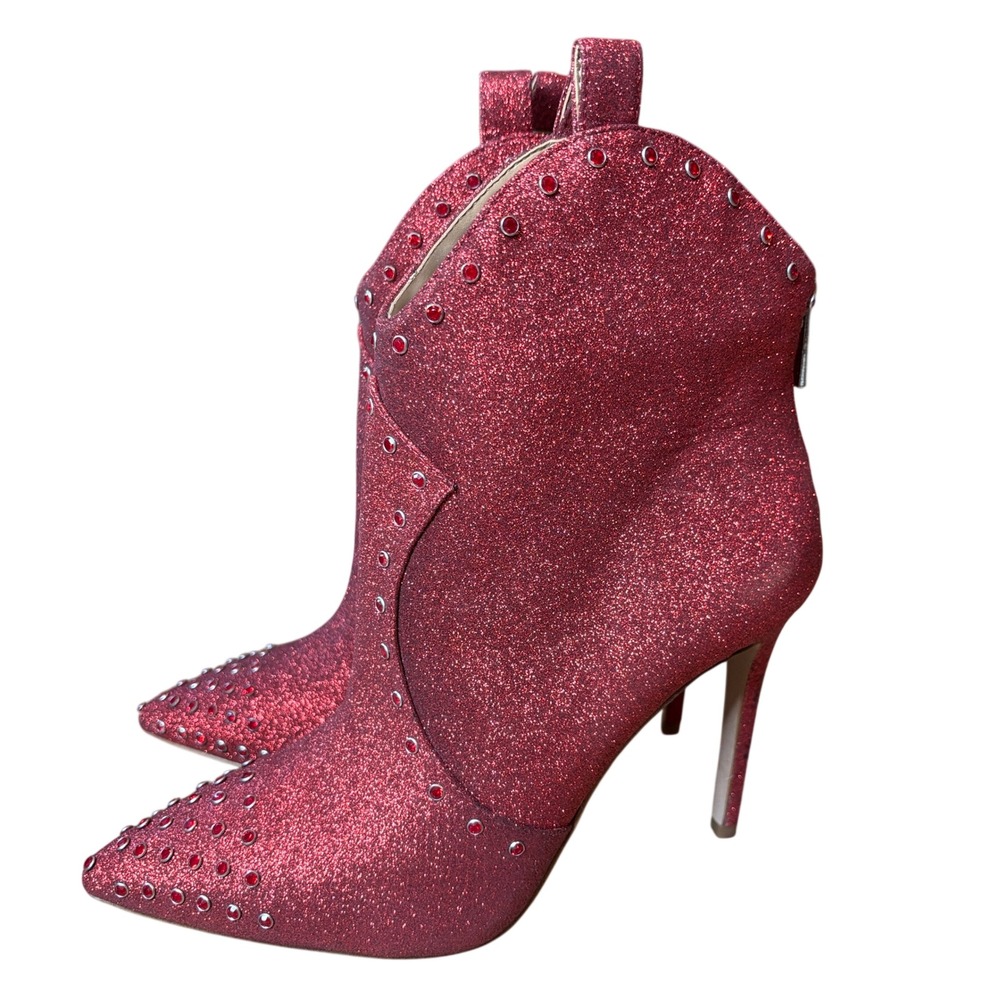 Jessica Simpson Pixillez3 Red Glitter Studded Stiletto Ankle Boots Size 9.5